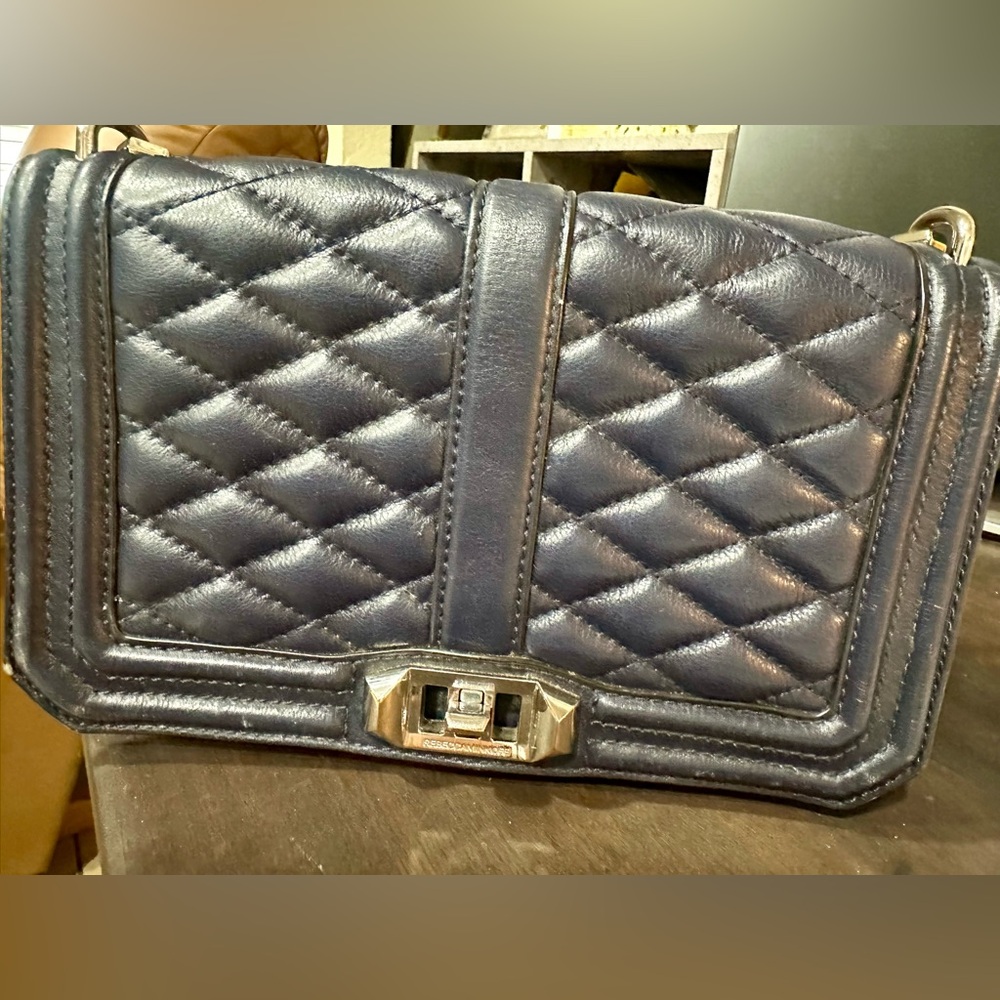 REBECCA MINKOFF Quilted Navy Chain Shoulder Bag - USED